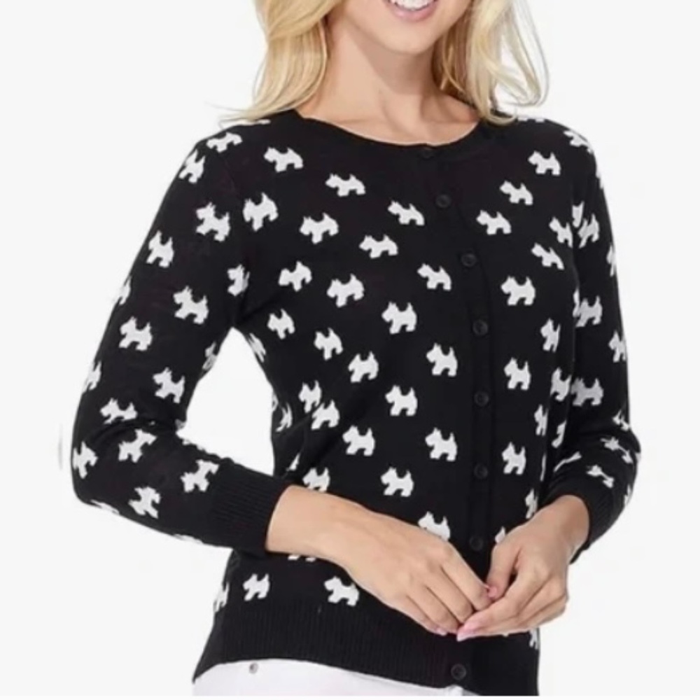 Vintage Black Cardigan with dog pattern
